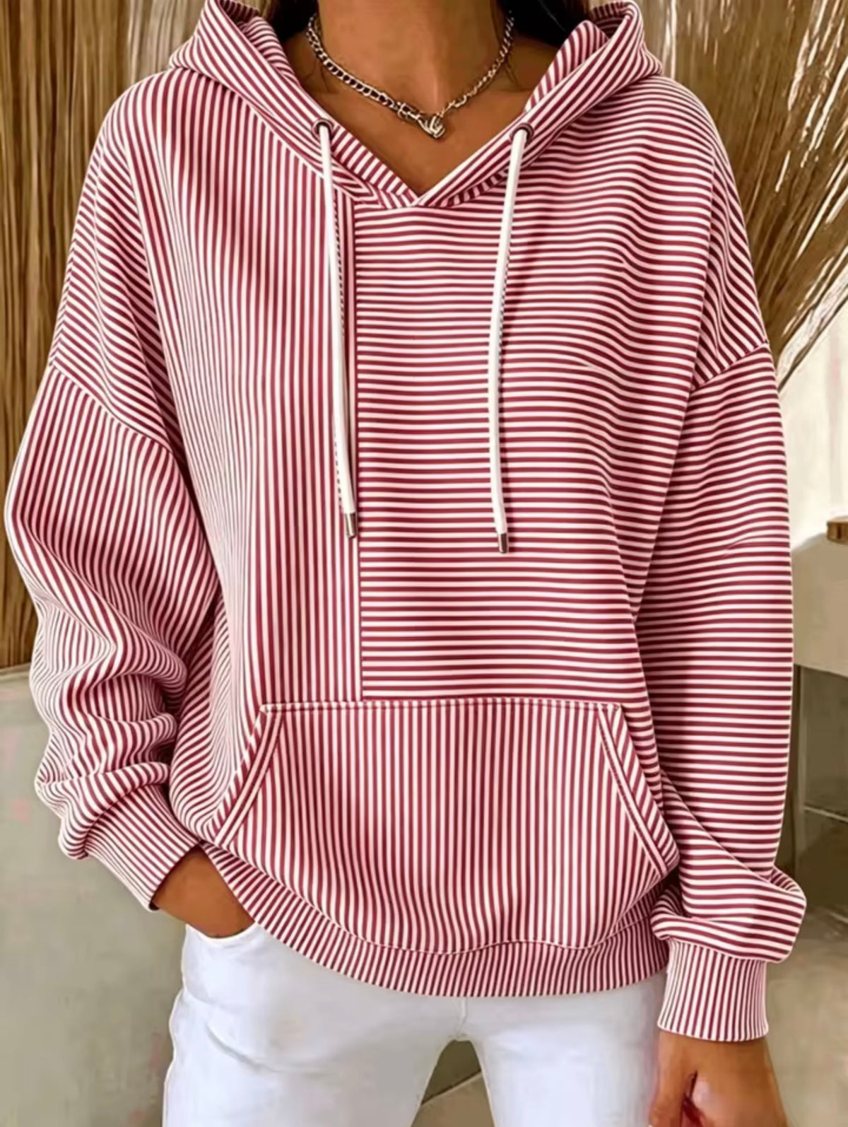 Felpa con Cappuccio a Righe Casual