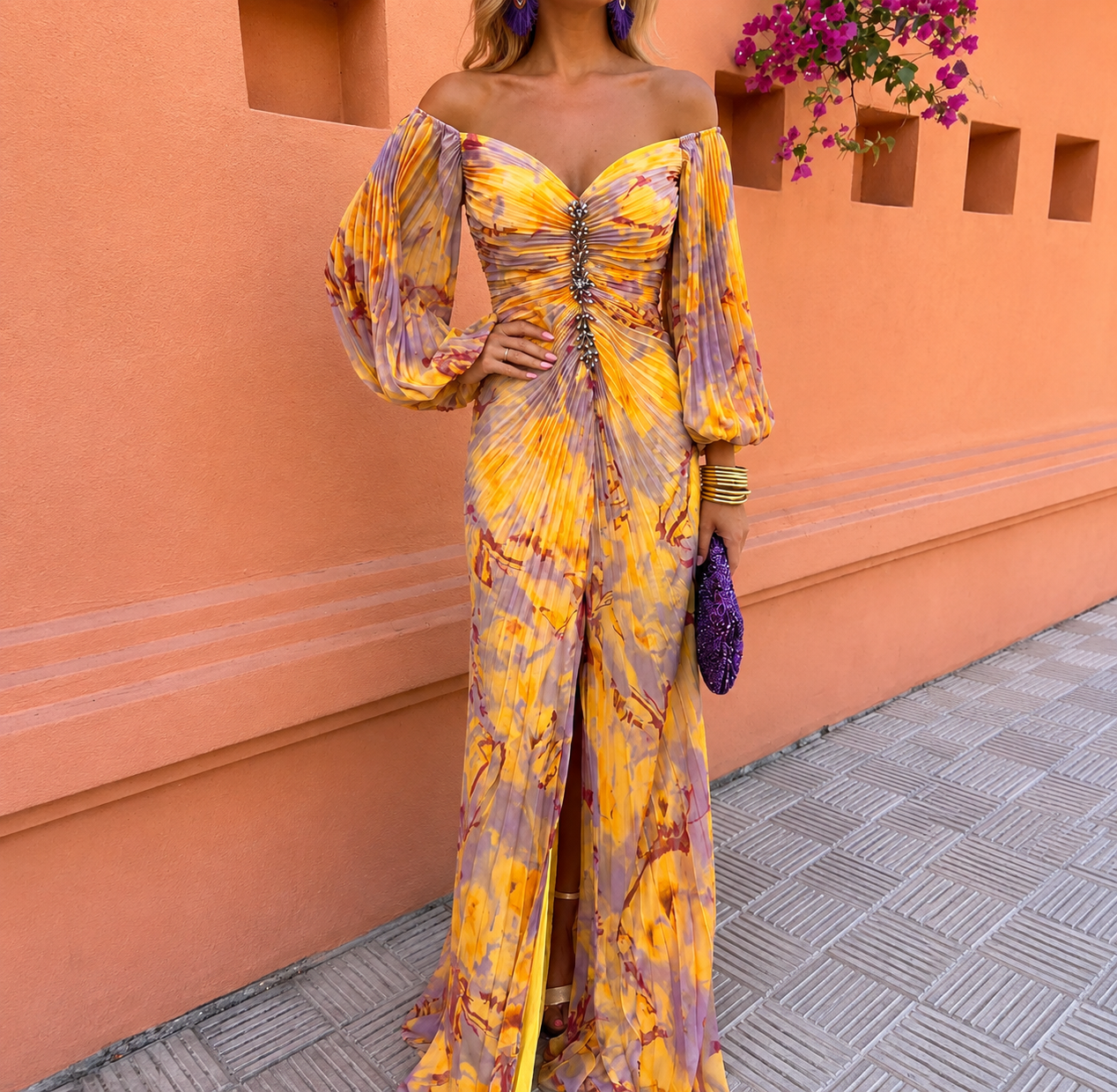 Greta™ – Abito Lungo Elegante con Motivo Floreale
