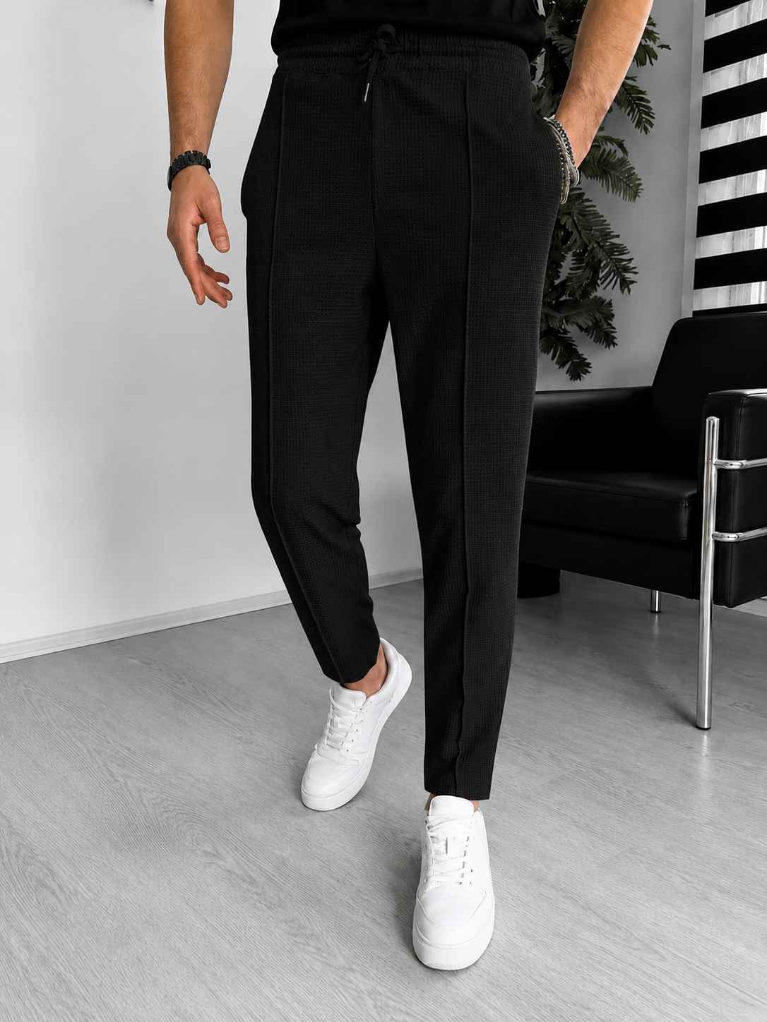 Pantalone Uomo Struttura Waffle – Slim Fit Elasticizzato con Coulisse | Casual & Smart Casual