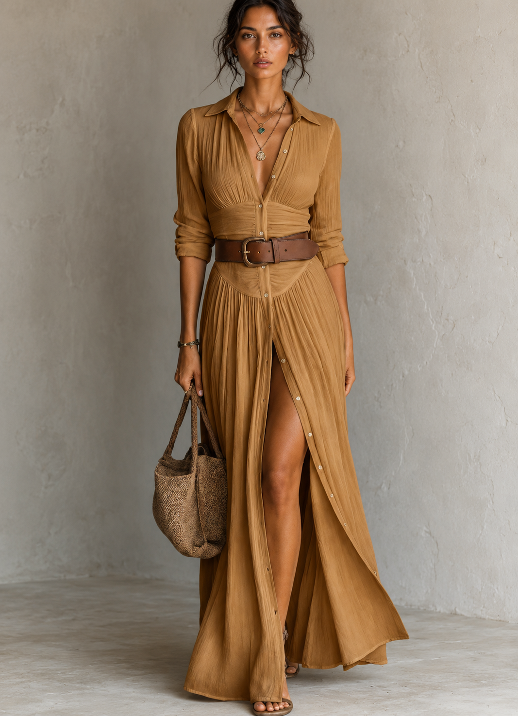 Odetta™ – Elegante Abito Lungo con Cintura in Vita