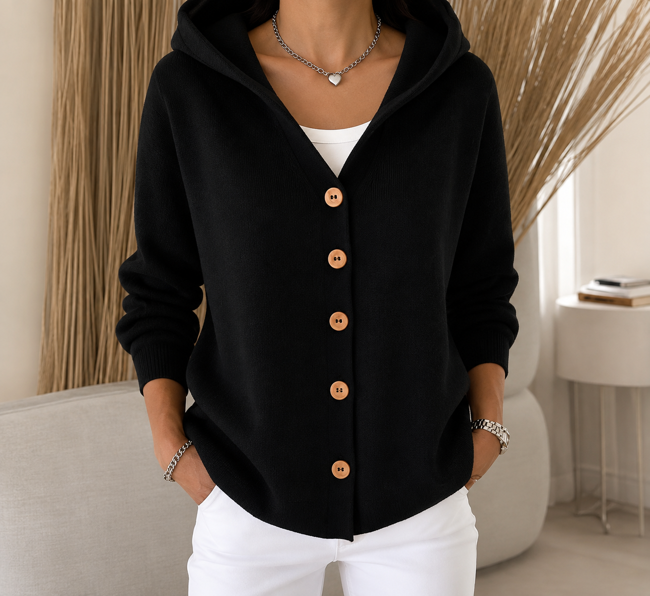 Sofia | Cardigan con Cappuccio in Morbida Maglia