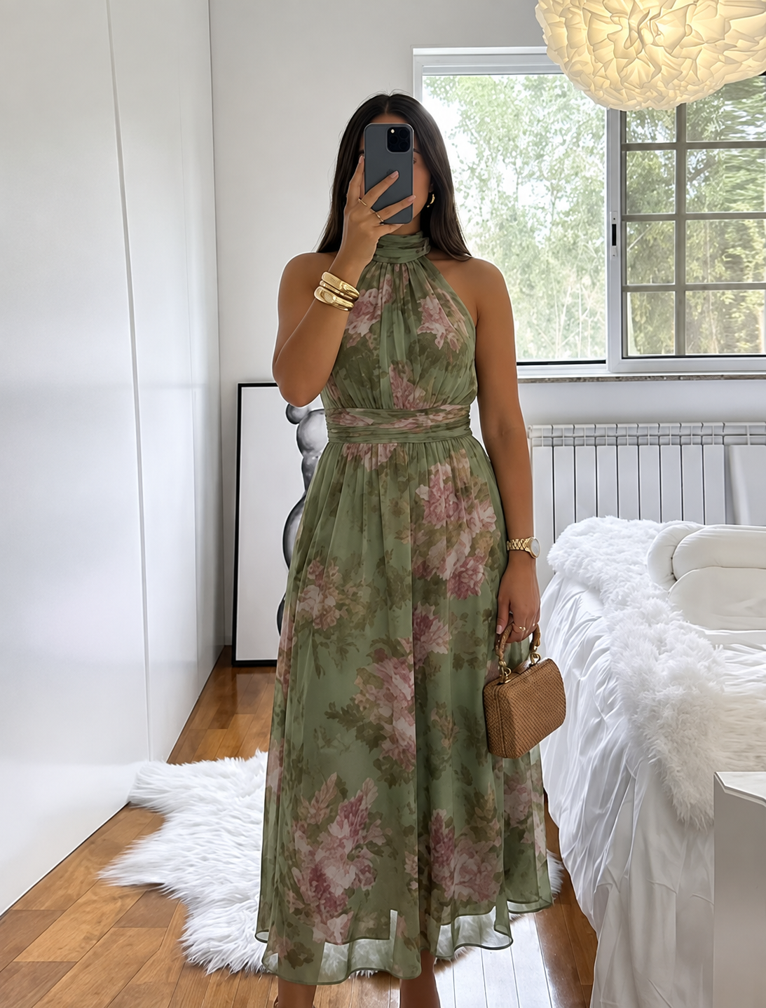 Mirelle™ – Elegante Floreale con Collo Alto