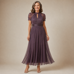 Flavia Long Violet Lace Dress