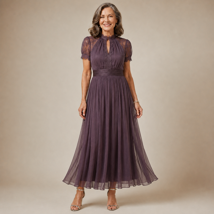 Flavia Long Violet Lace Dress