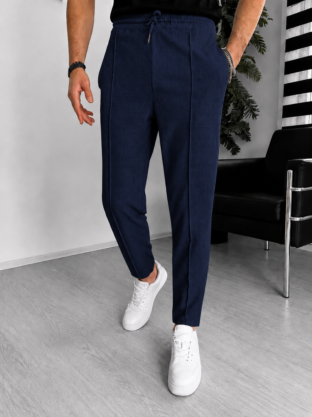 Pantalone Uomo Struttura Waffle – Slim Fit Elasticizzato con Coulisse | Casual & Smart Casual
