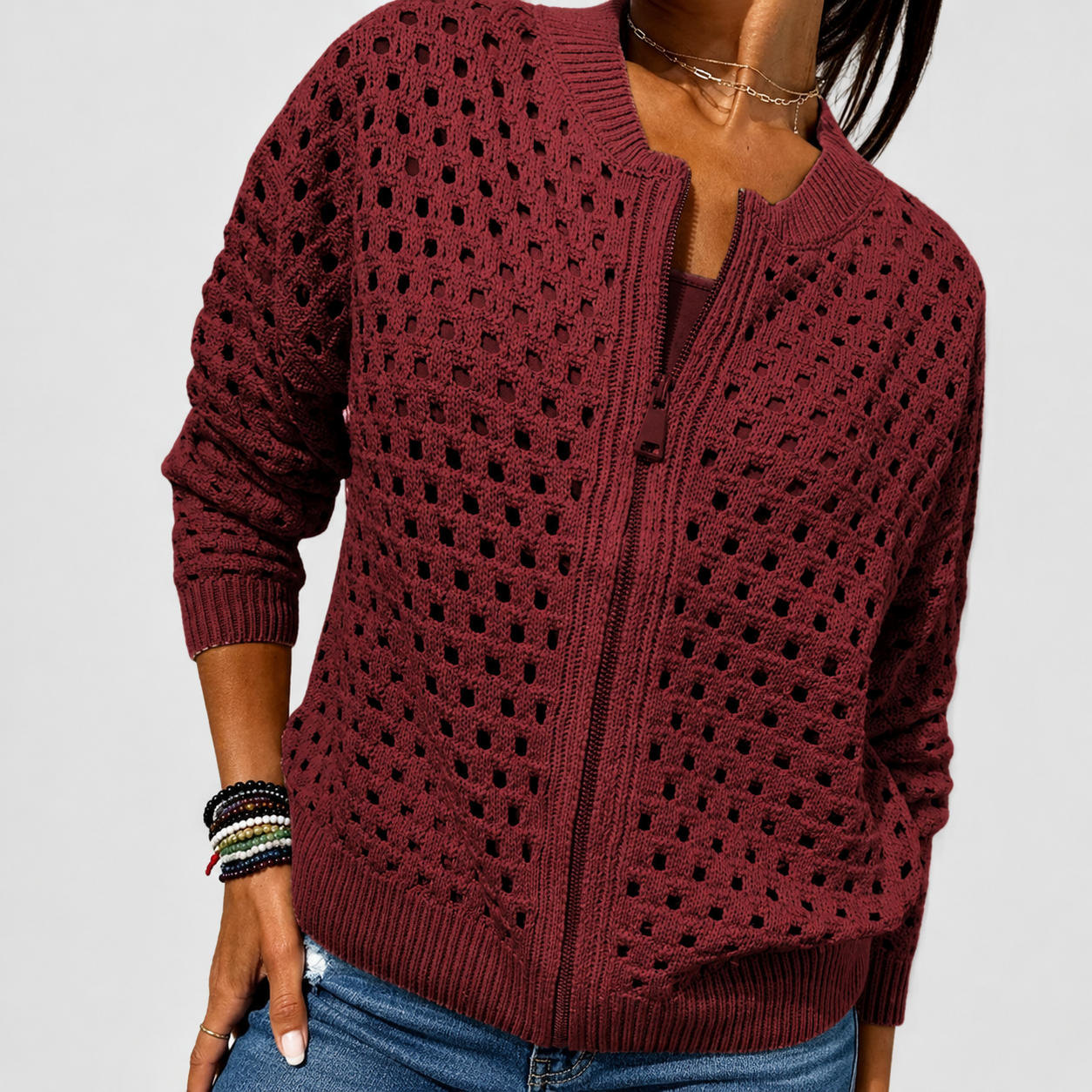 Giulia™ – Cardigan in Maglia Traforata con Zip