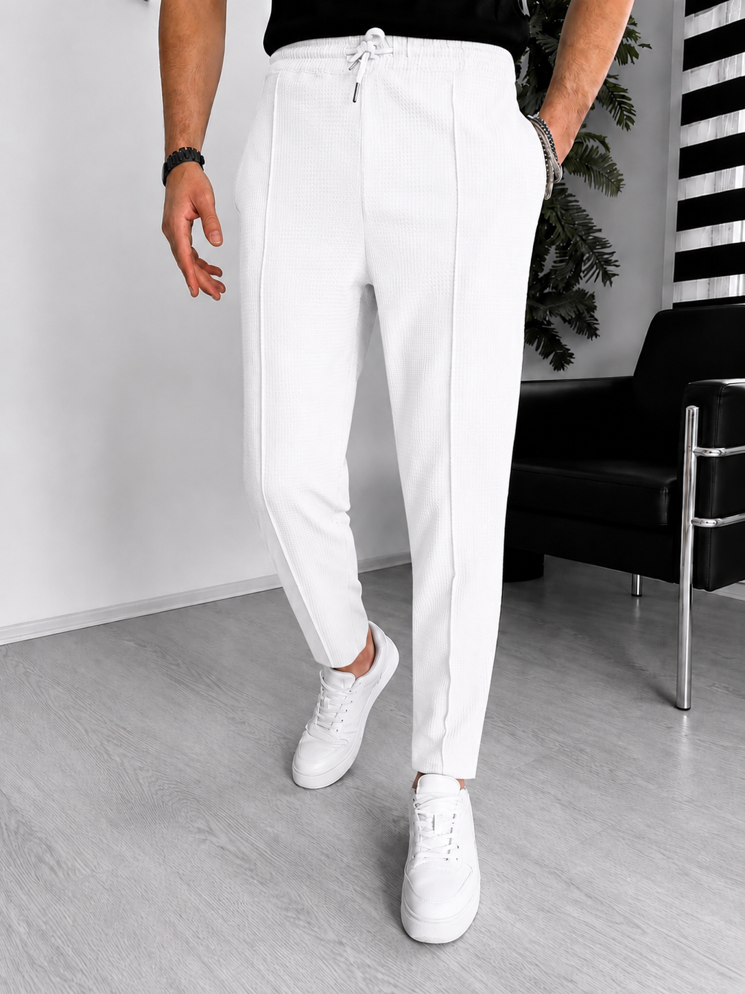 Pantalone Uomo Struttura Waffle – Slim Fit Elasticizzato con Coulisse | Casual & Smart Casual