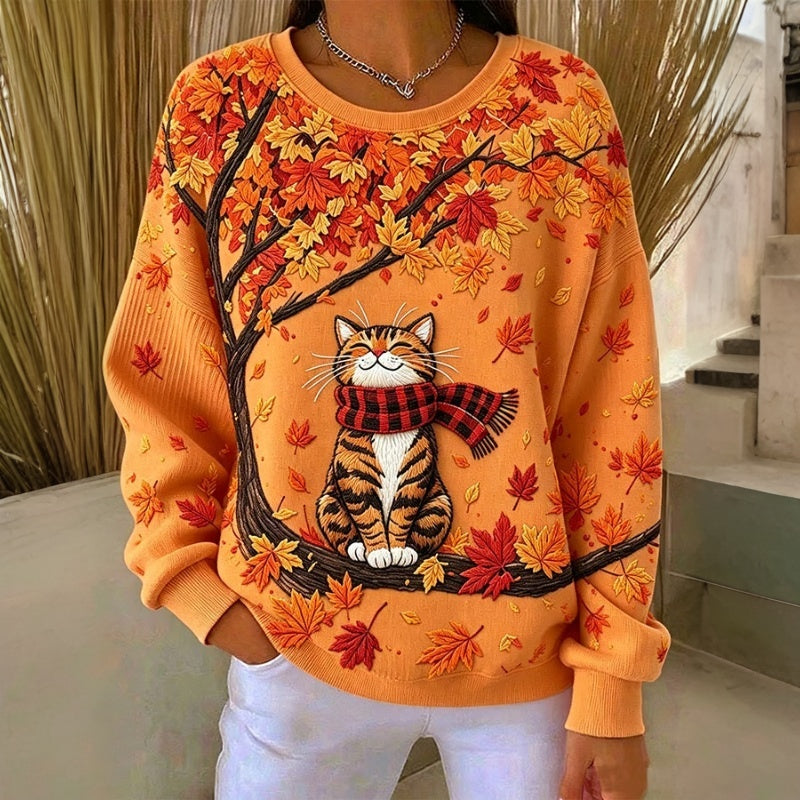 Felpa Casual con Stampa a Gatto