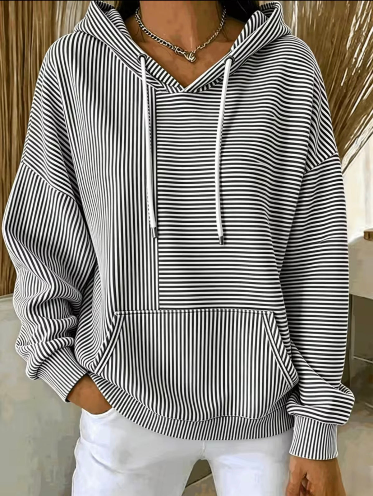 Felpa con Cappuccio a Righe Casual