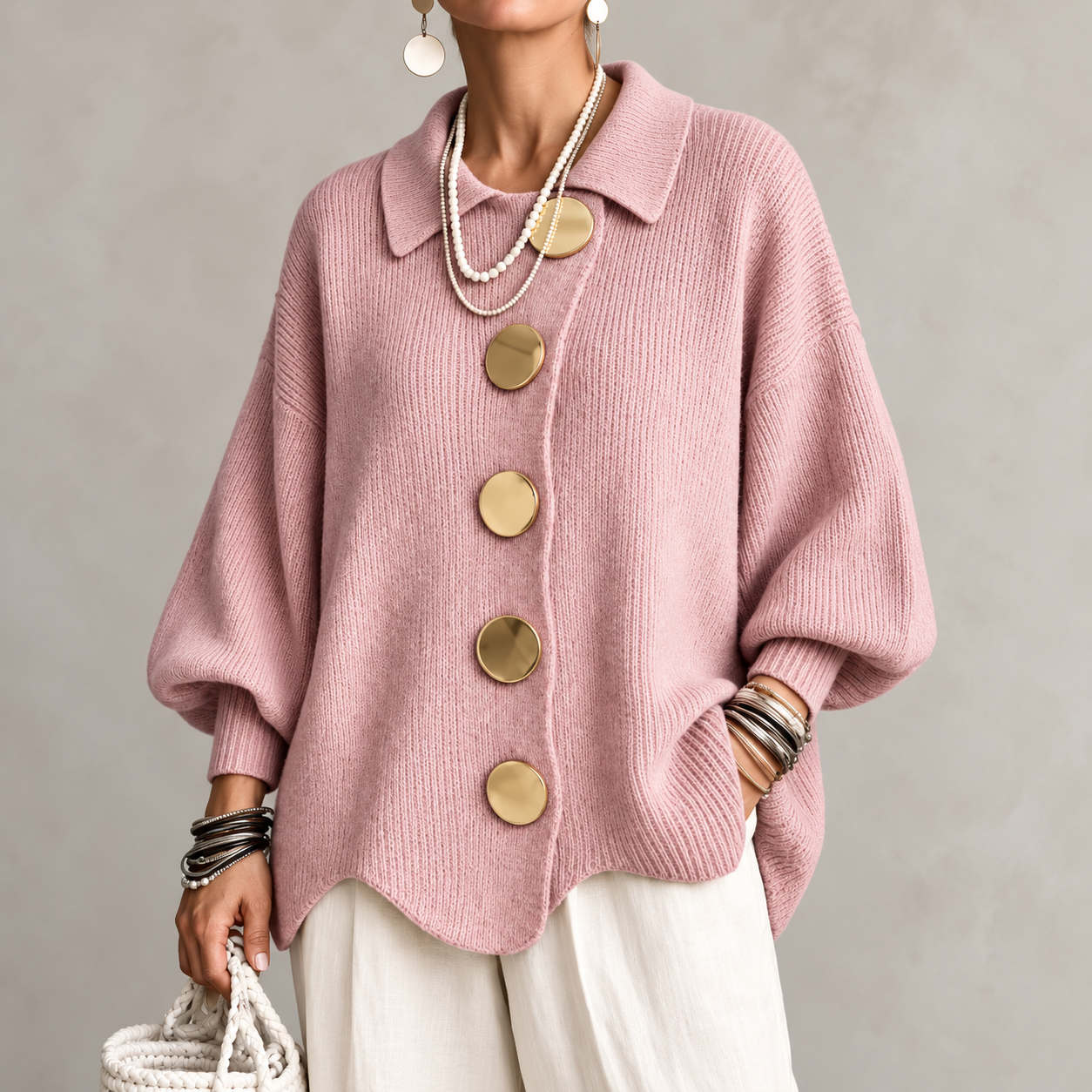 Maglione Elegante Oversize con Bottoni