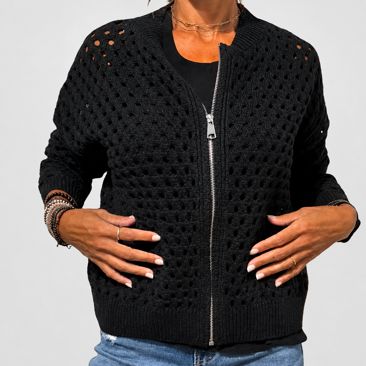 Giulia™ – Cardigan in Maglia Traforata con Zip