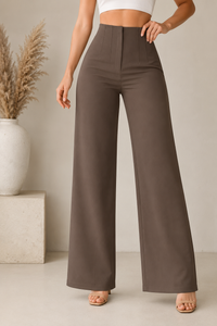 Elegant High-Waisted Wide-Leg Trousers – Luxury Women's Trousers