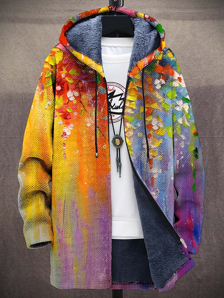 Rosangela | Giacca in maglia con cappuccio e stampa artistica