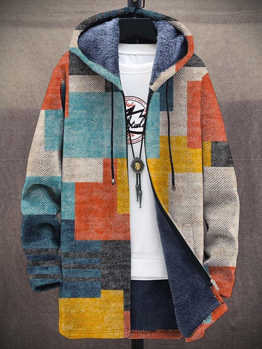 Rosangela | Giacca in maglia con cappuccio e stampa artistica