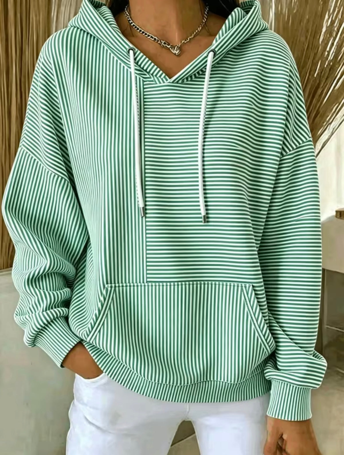 Felpa con Cappuccio a Righe Casual