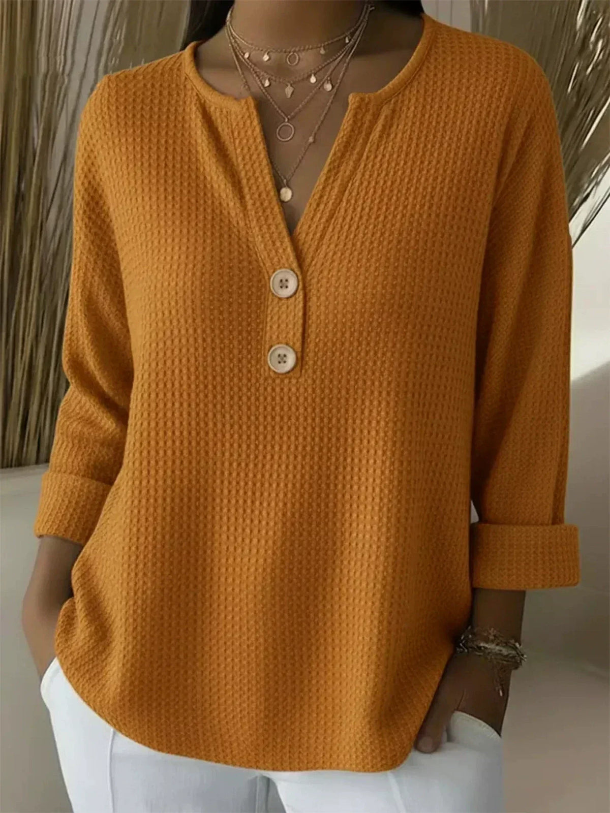 Elena | Maglietta Henley a Righe con Bottoni