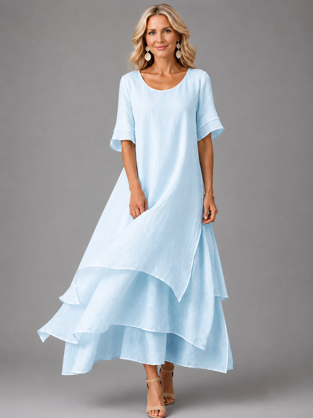 Abito Maxi Elegante con Volant e Vestibilità Fluida
