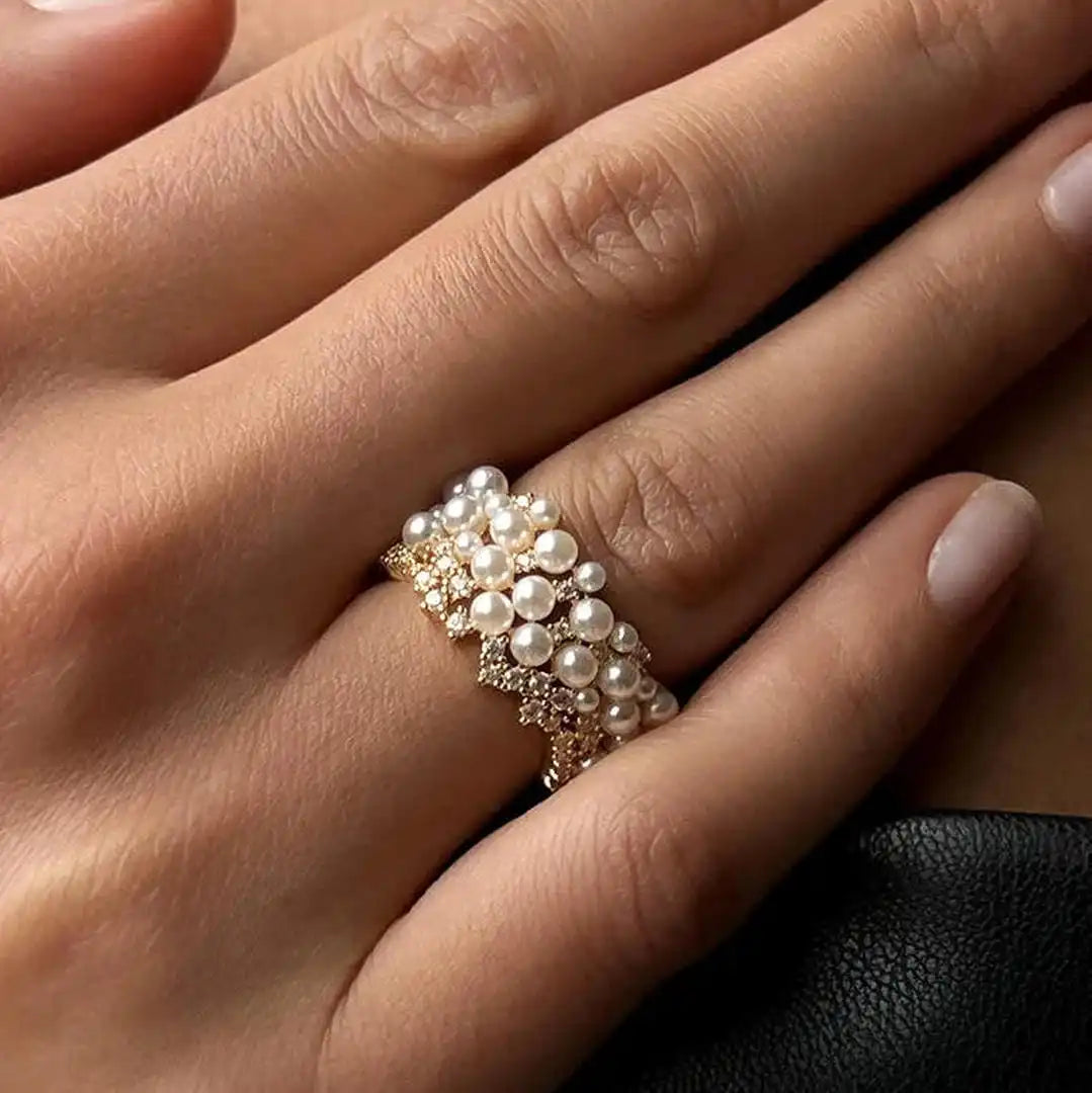 Anello Perla Zirconia Vintage Regolabile