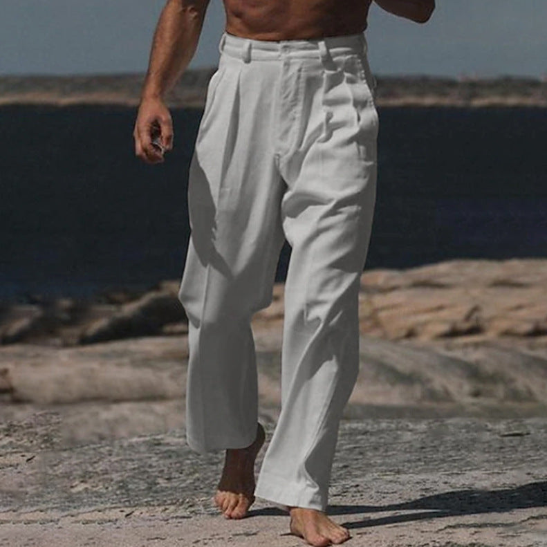 Teodoro | Pantaloni in Lino a Gamba Larga
