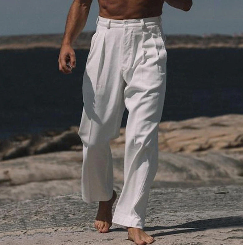 Teodoro | Pantaloni in Lino a Gamba Larga