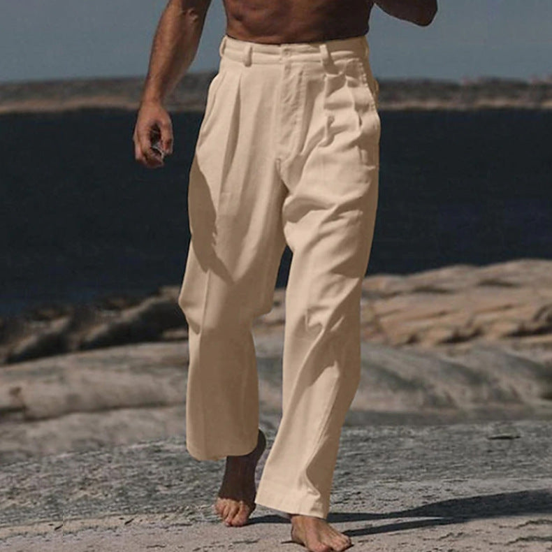 Teodoro | Pantaloni in Lino a Gamba Larga