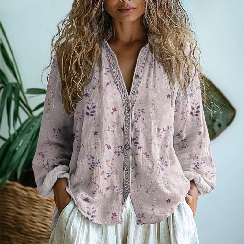 Brianna | Camicia Vintage Elegante con Stampa a Foglie