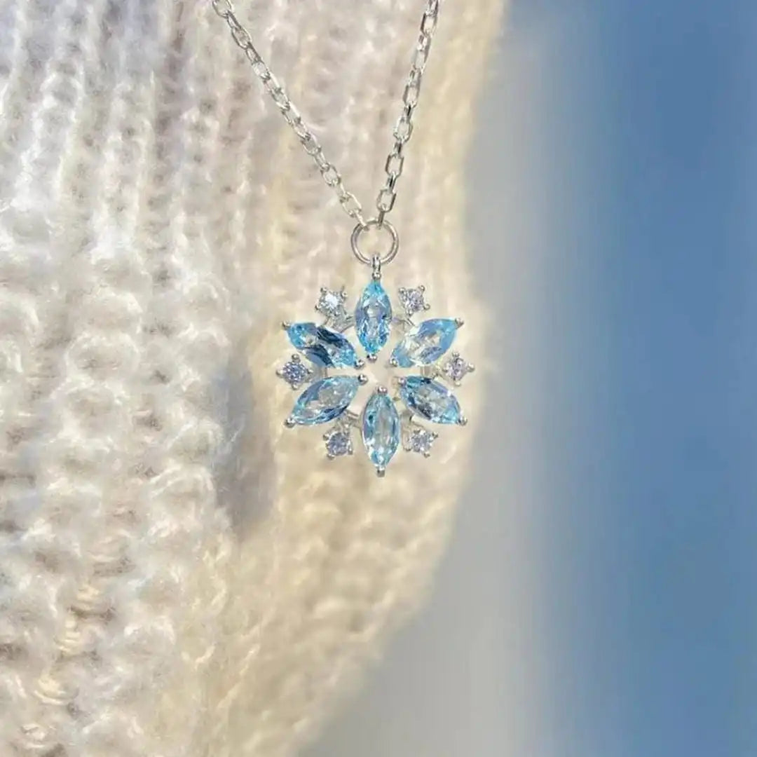 Collana Pendente Fiocco di Neve Blu Fiore Oro Bianco