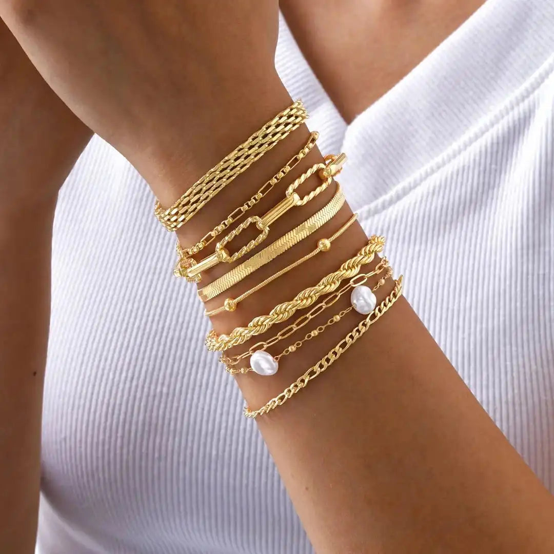 Set Bracciali Stackable Perla Dorata