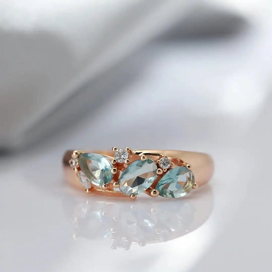 Anello Oro Rosa Vintage Zircone Blu