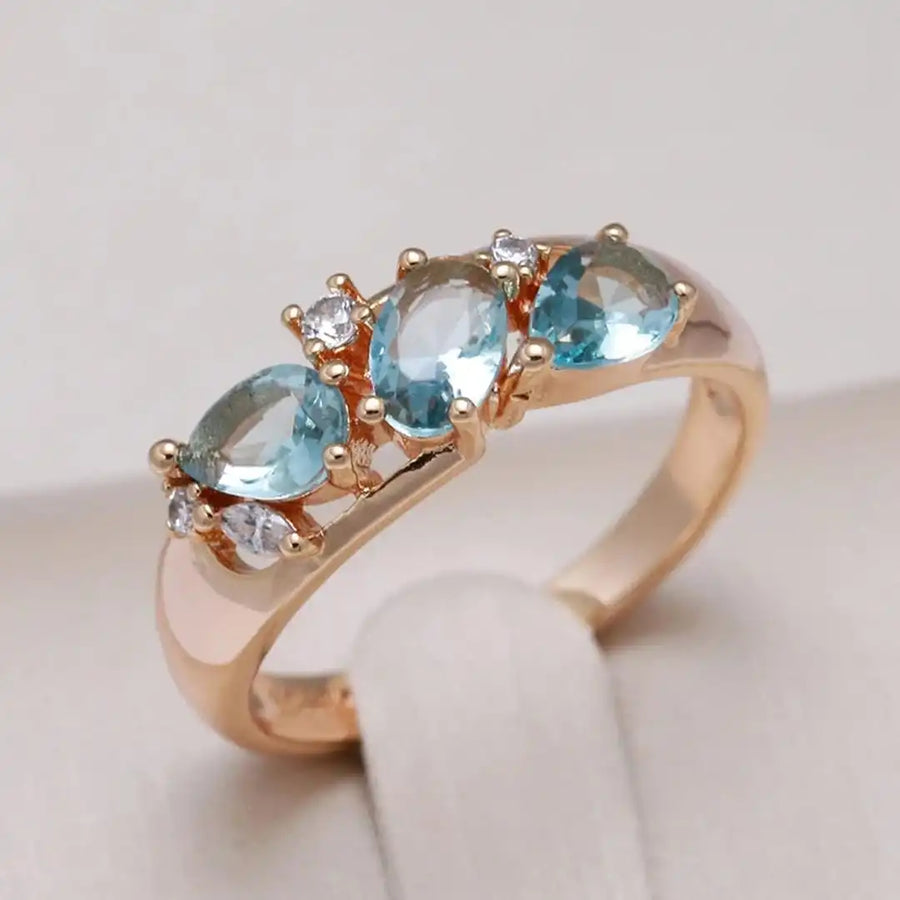 Anello Oro Rosa Vintage Zircone Blu