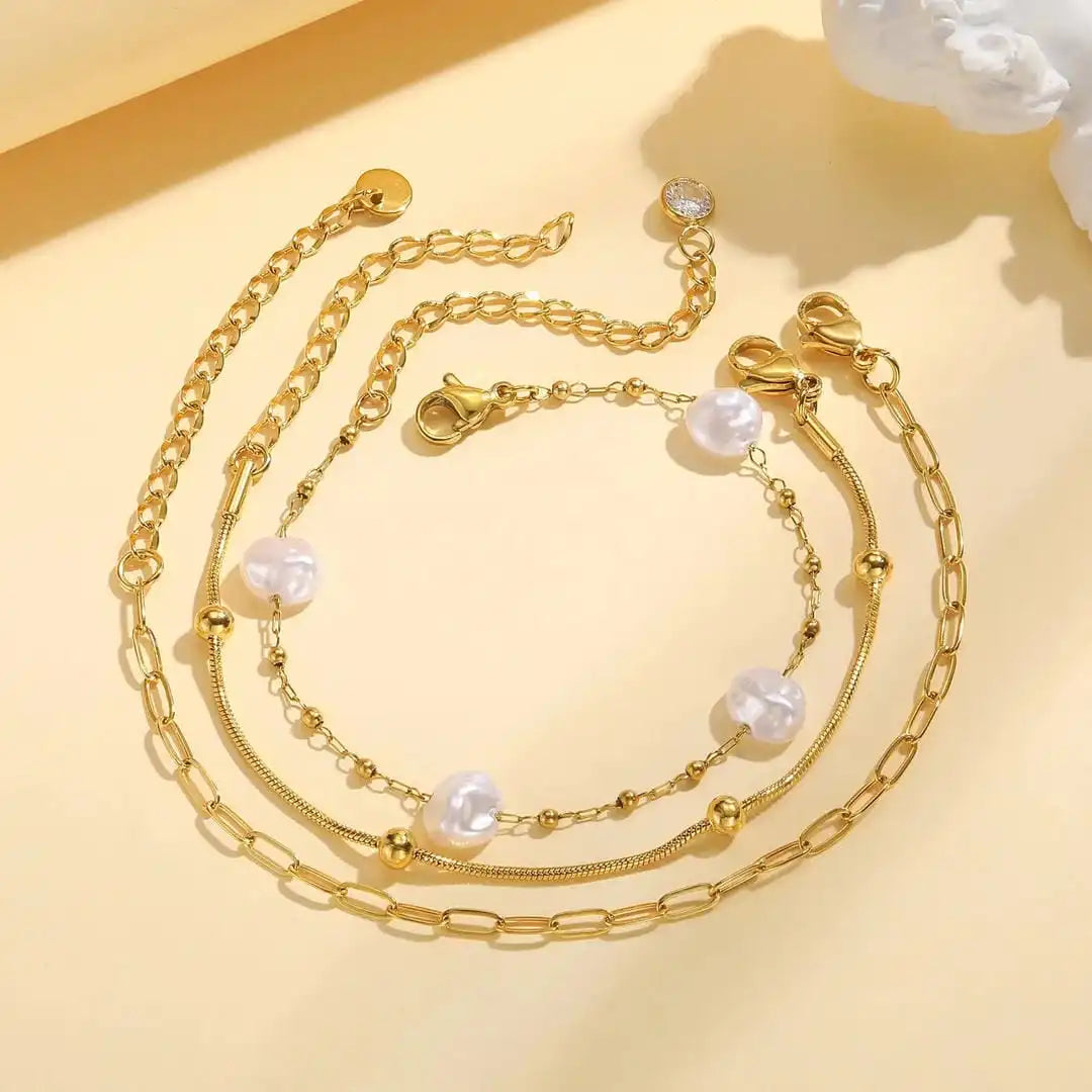 Set Bracciali Stackable Perla Dorata