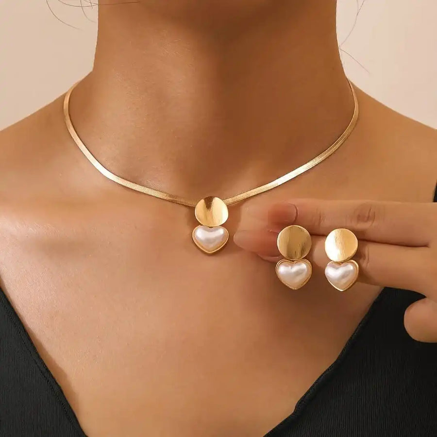 Set Collana e Orecchini Cuore Dorato Vintage