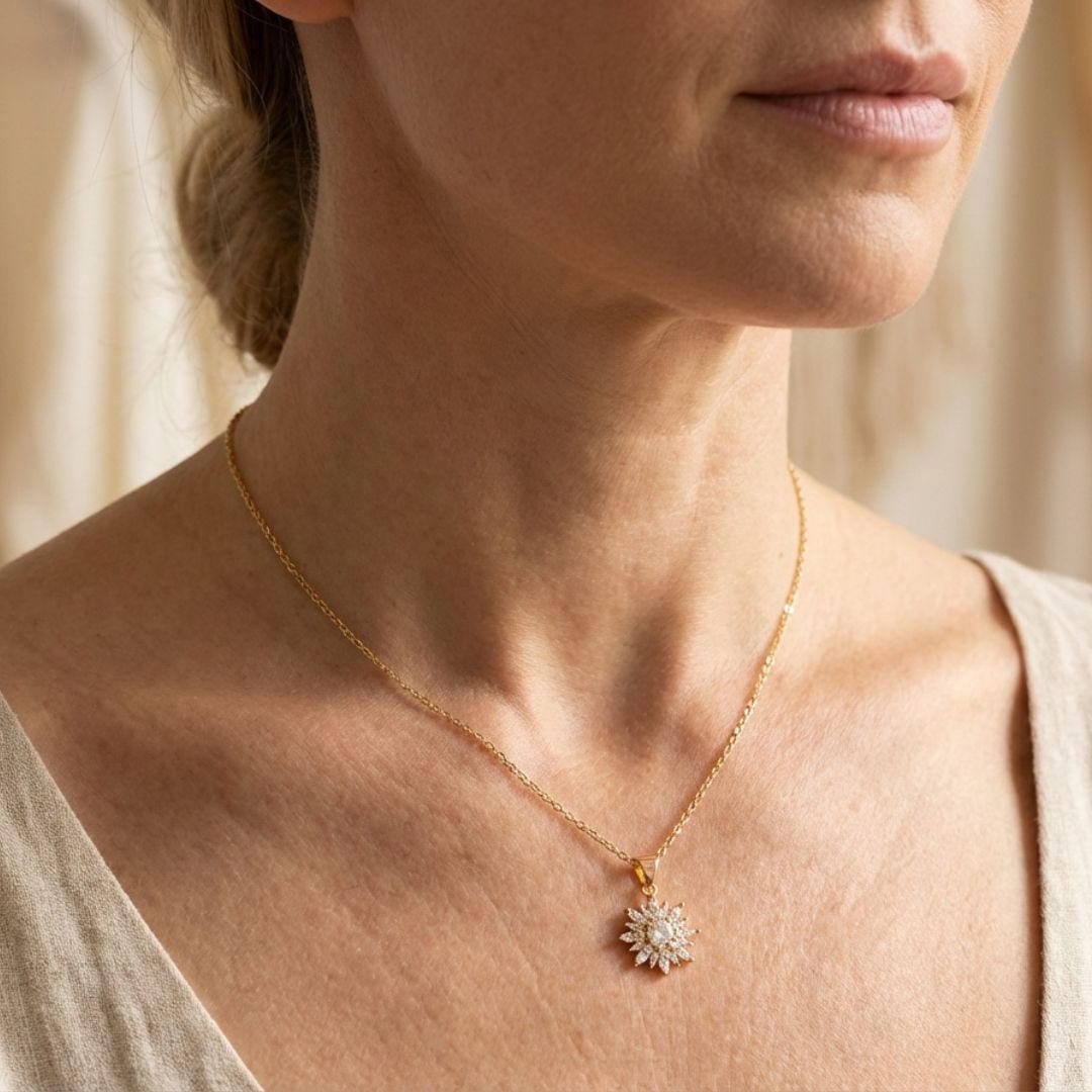 Set Collana e Orecchini Girasole Zircone Argento di Tendenza