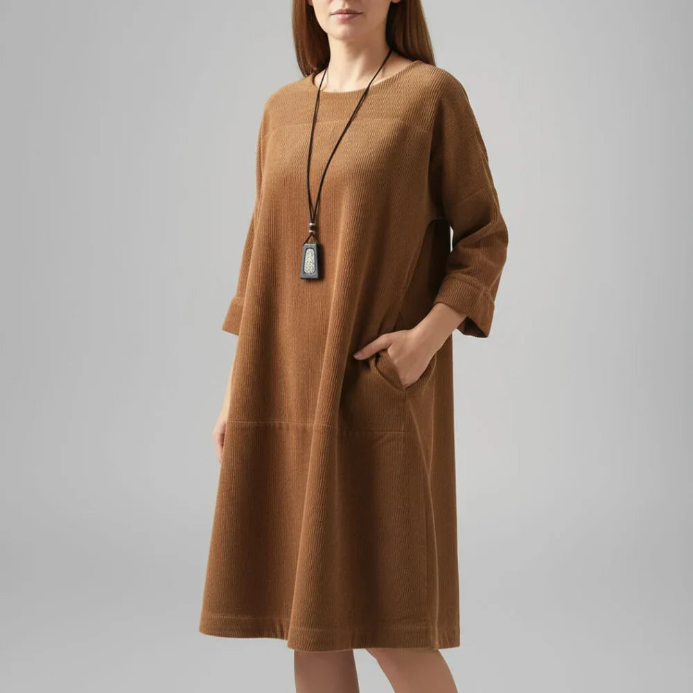 Amy™ Abito Midi in Velluto a Coste Comodo