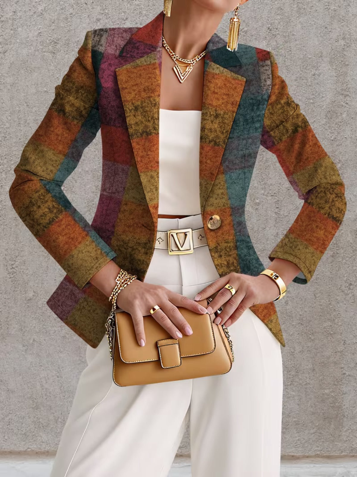 Amandine™ | Blazer a Quadri Autunnali