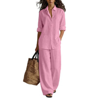 Set di pantaloni e camicia da donna in cotone e lino casual