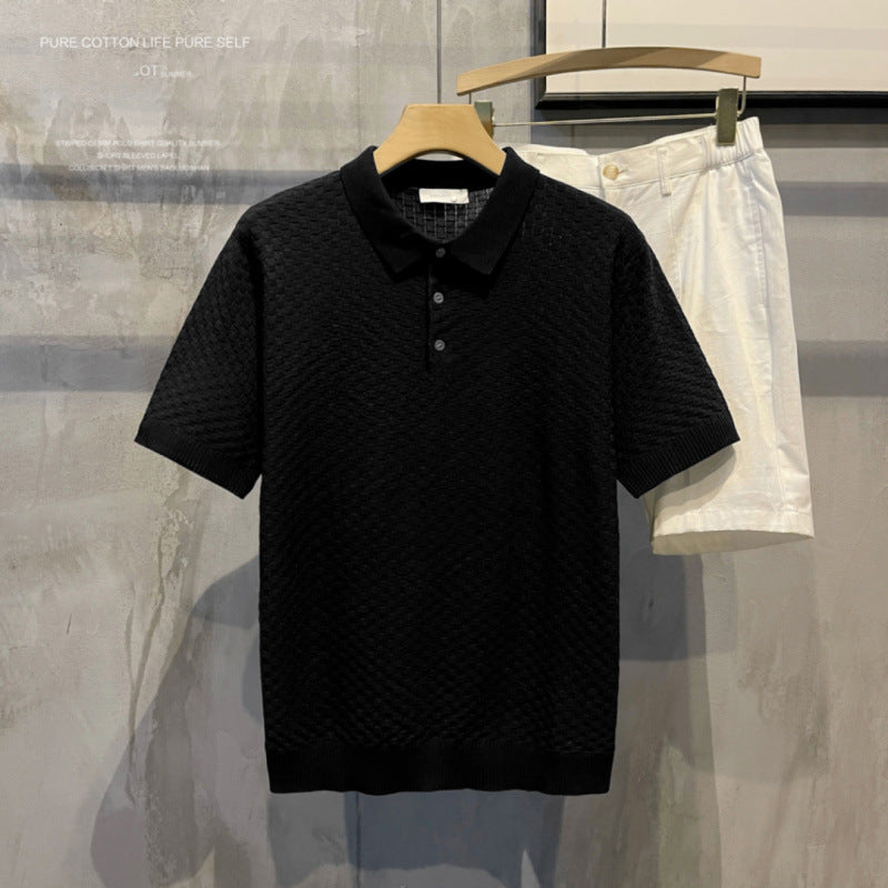 Polo da Uomo in Seta Ghiaccio Scozzese di Lusso Leggero, Traspirante, Colletto Classico