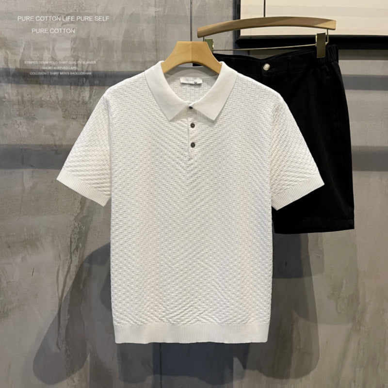 Polo da Uomo in Seta Ghiaccio Scozzese di Lusso Leggero, Traspirante, Colletto Classico