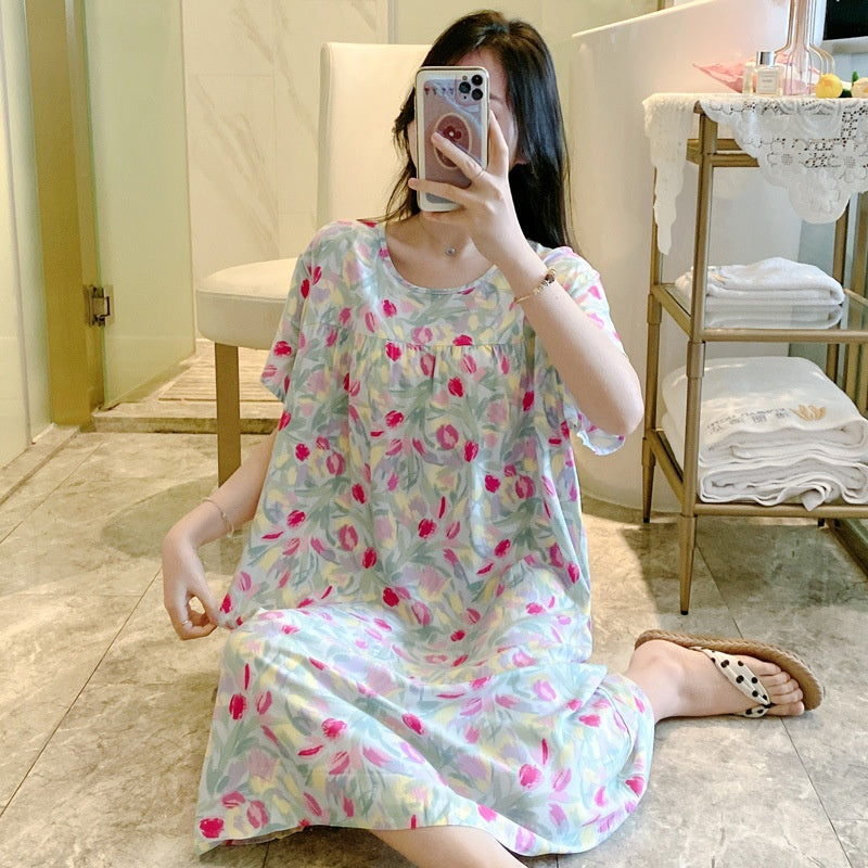 Cotton Silk Nightdress Summer Sleepwear