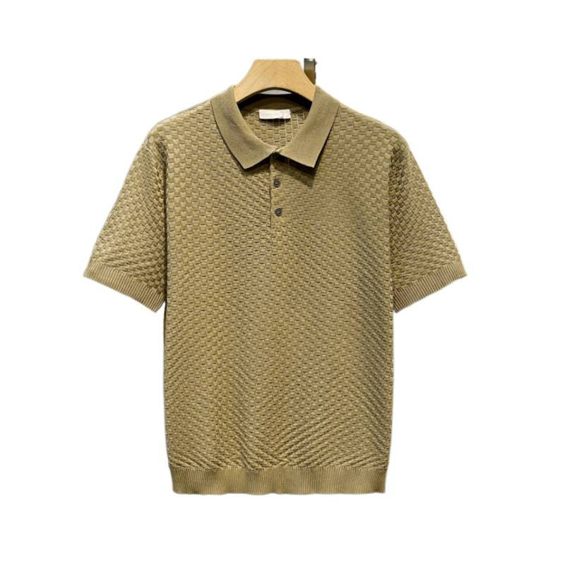 Polo da Uomo in Seta Ghiaccio Scozzese di Lusso Leggero, Traspirante, Colletto Classico