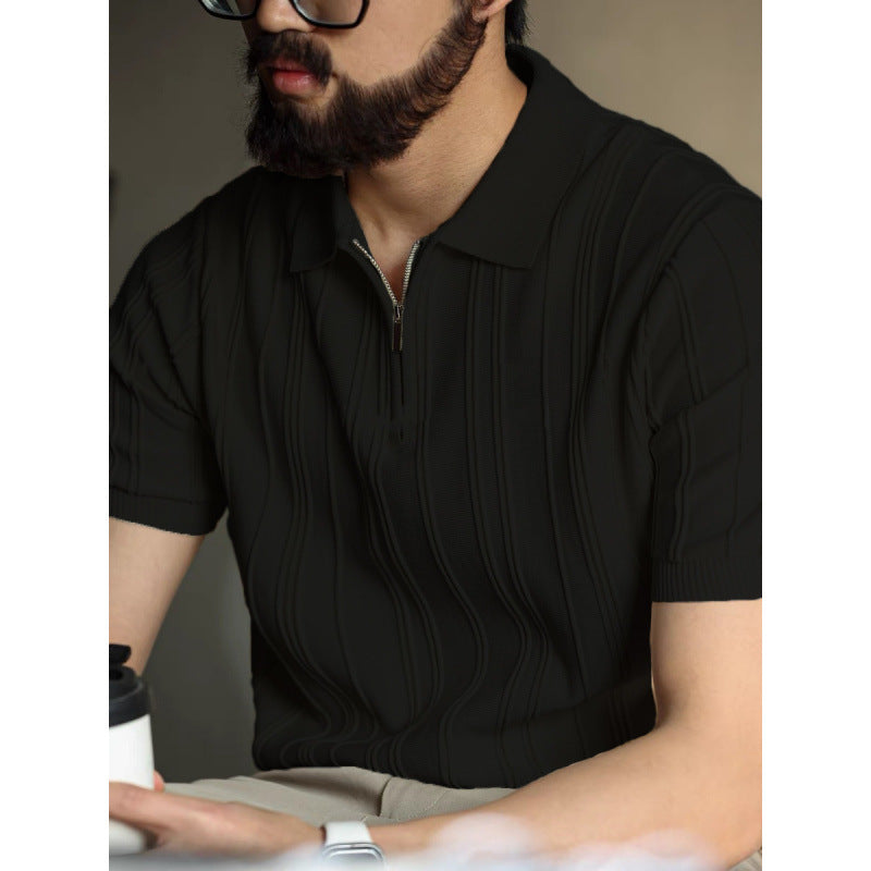 Polo con Zip Stile Americano da Uomo, Top Estivo a Maglia