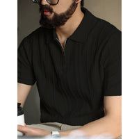 Polo da uomo in maglia estiva con cerniera, stile americano