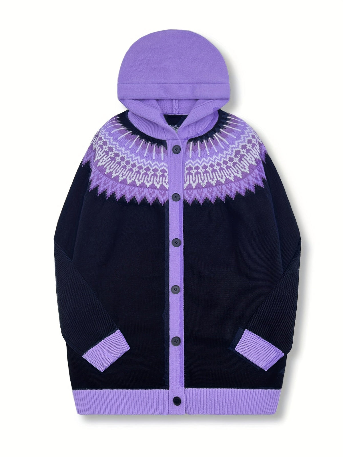 Gulnur | Cardigan con Cappuccio a Motivo Nordico