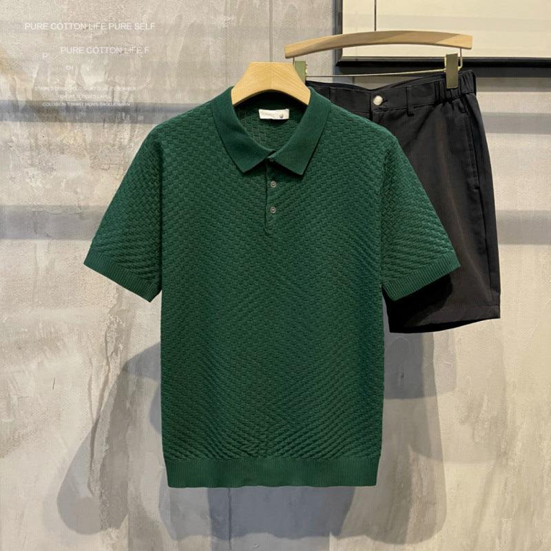 Polo da Uomo in Seta Ghiaccio Scozzese di Lusso Leggero, Traspirante, Colletto Classico