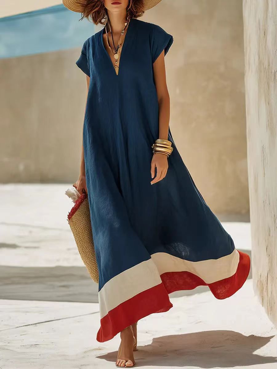 Abito Patchwork Primavera-Estate a Maniche Corte da Donna