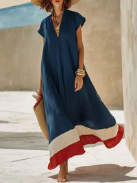 Vestito patchwork a maniche corte per primavera ed estate da donna