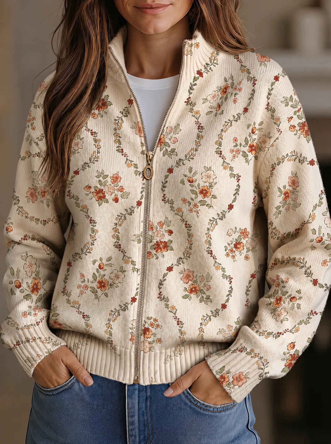 Wrenna™ | Cardigan con Zip a Fiori di Campo