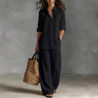 Set di pantaloni e camicia da donna in cotone e lino casual