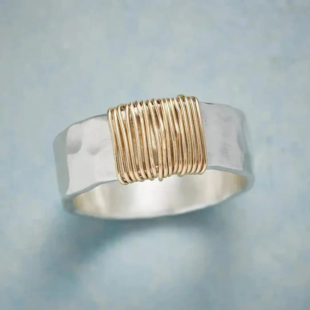 Anello Argento Fili Dorati Vintage