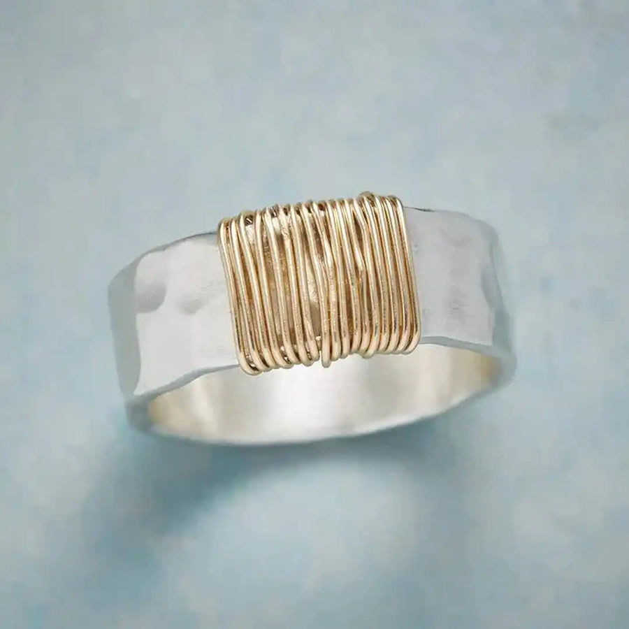 Anello Argento Fili Dorati Vintage